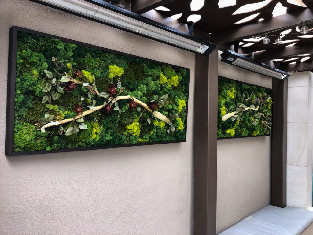 Preserved Moss Walls with Foliage and Driftwood at Residence