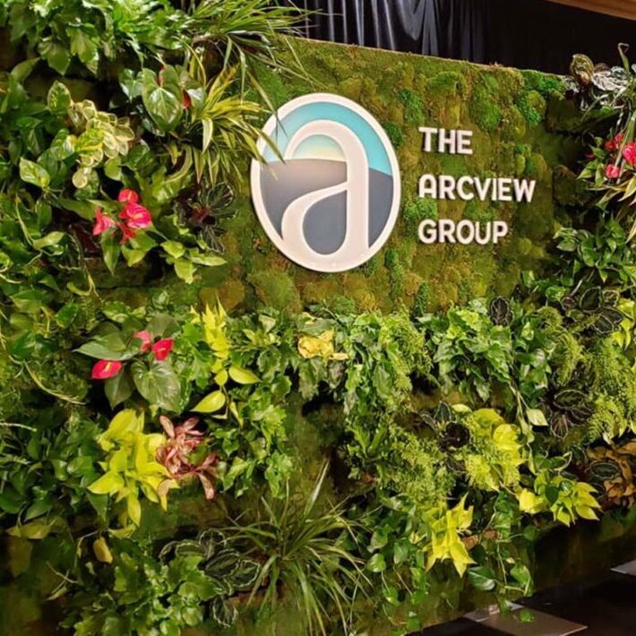 Moss Logo Living Wall. Vertical Garden Solutions provides Moss Walls to their clients. The Arcview Group wanted a large Preserved Moss Wall with a moss logo art design